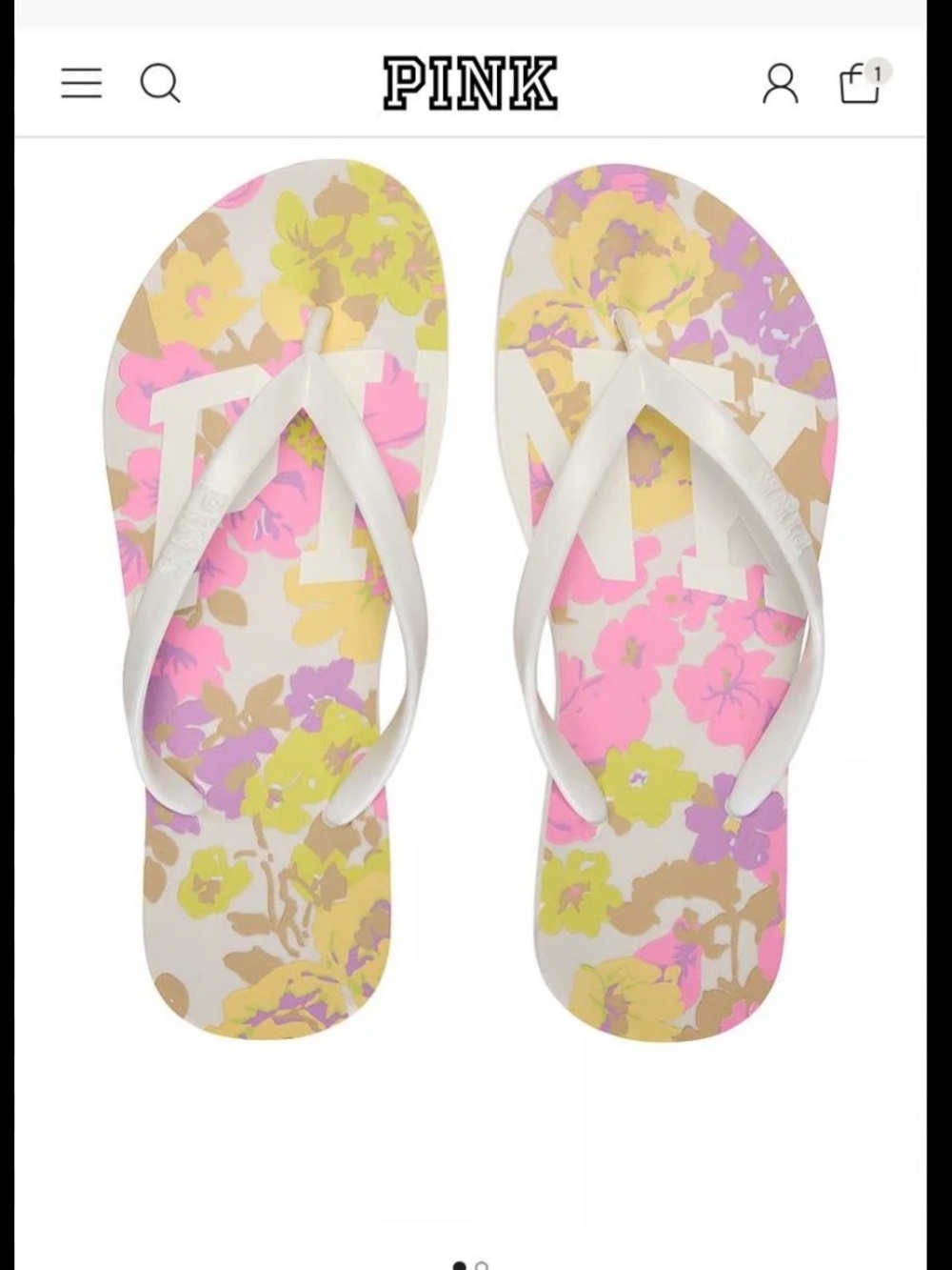 PINK Victoria's Secret White & Floral Flip Flops Boho Beach Coastal Preppy NWOT